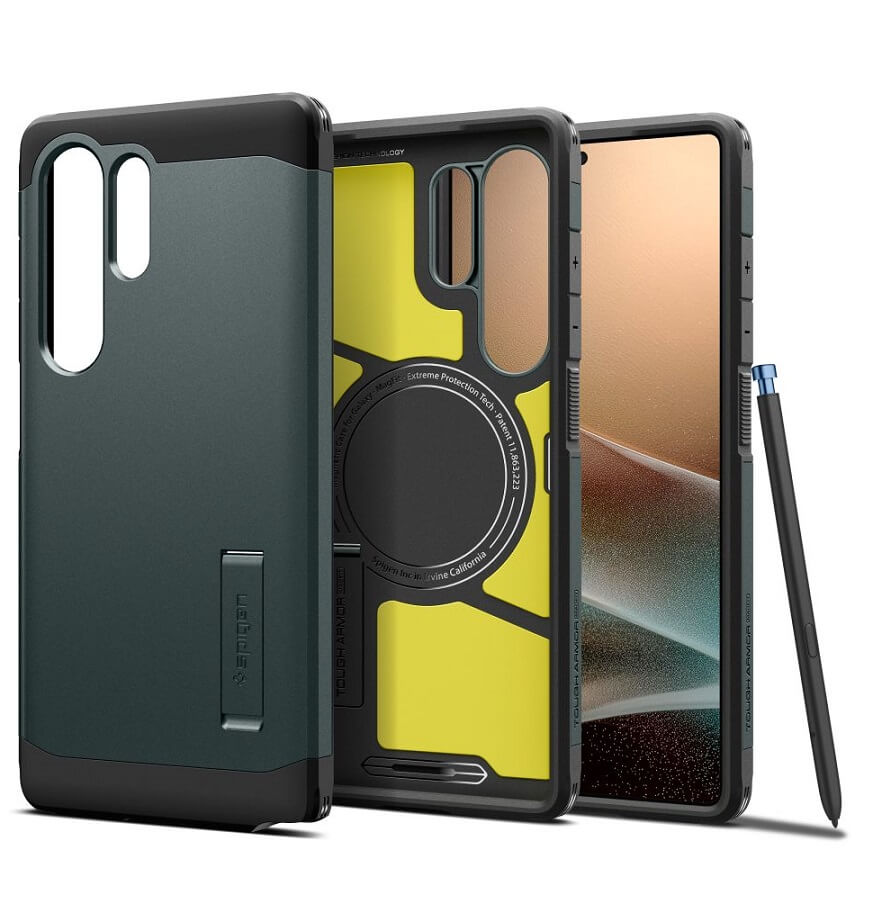 Magsafe Противоударен Калъф за Samsung S25 Ultra, Spigen Tough Armor Case, Зелен (3)
