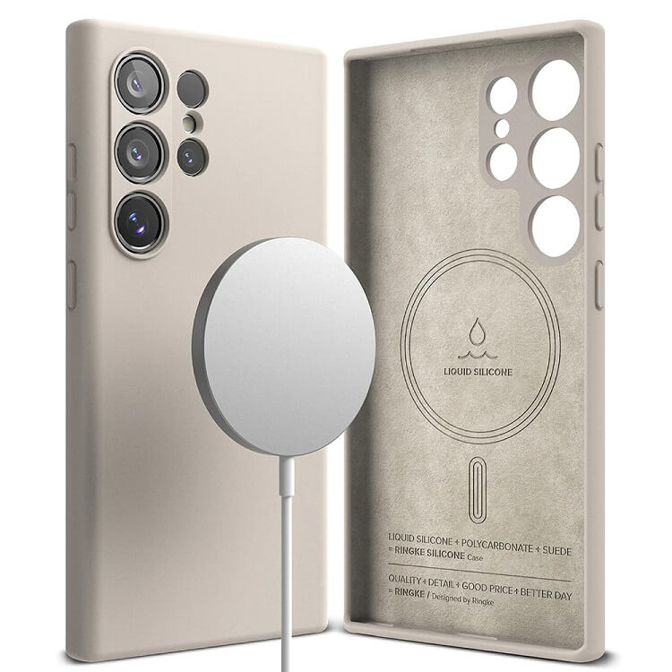 Magsafe Калъф за Samsung S25 Ultra, Ringke Silicone Magnetic Case, Бежов