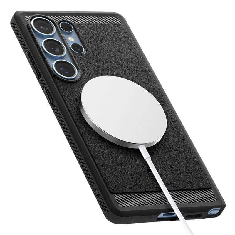 Magsafe Противоударен Калъф за Samsung S25 Ultra, Spigen Rugged Armor Case, Черен (7)
