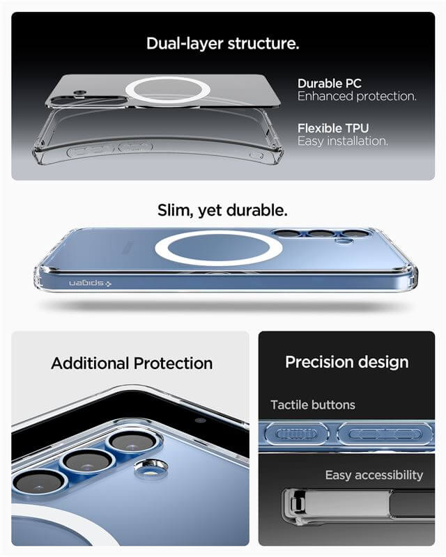 Magsafe Противоударен Калъф за Samsung S25 Plus, Spigen Ultra Hybrid Case, Бял (9)