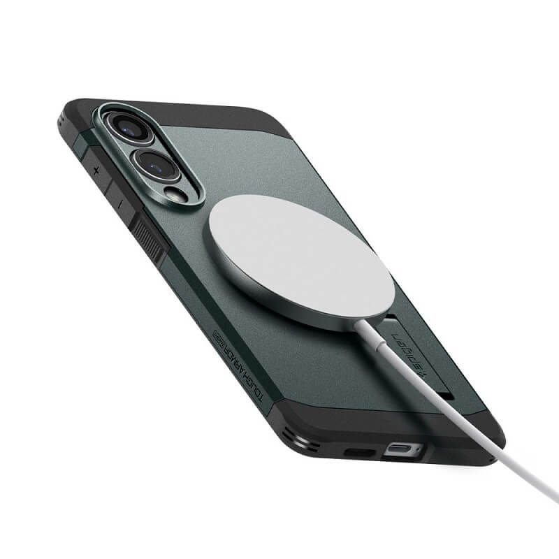 Magsafe Противоударен Калъф за Samsung S25 Edge, Spigen Tough Armor Case, Зелен (6)