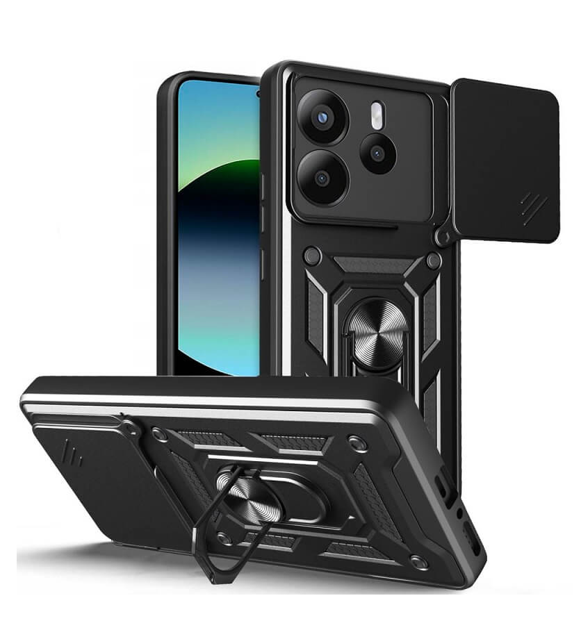 Калъф с Предпазител за Камера и Стойка за Xiaomi Redmi Note 14 4G, Tech-Protect CamShield Pro Case, Черен