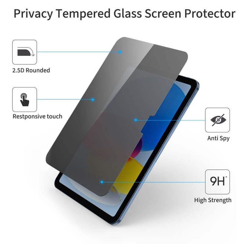 Затъмняващ Стъклен Протектор за iPad 11th 2025 A16/ 10th 2022, Tech-Protect Privacy Spy Plus Glass, Черен (4)