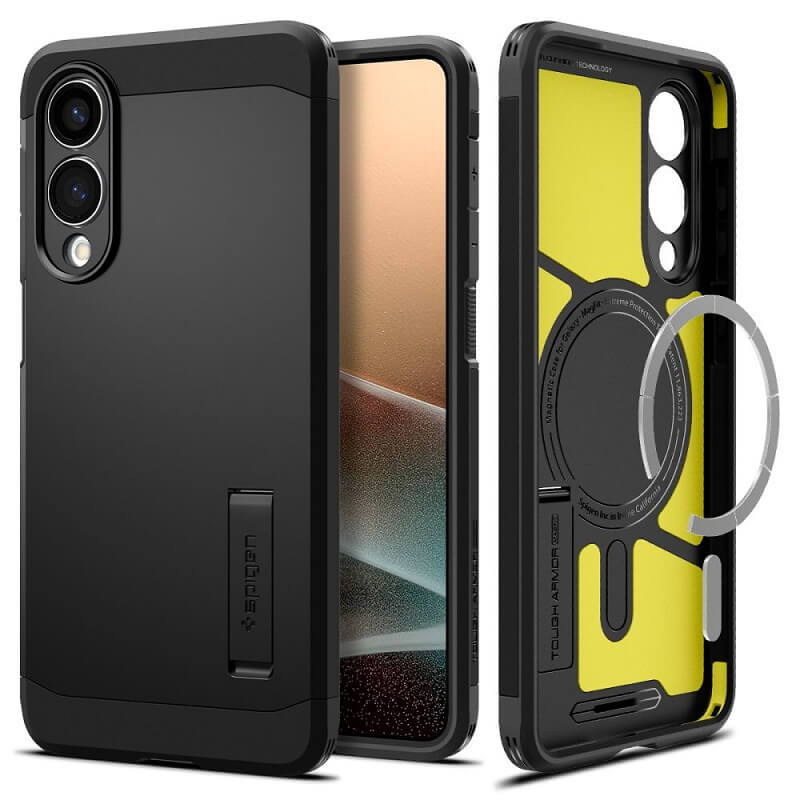 Magsafe Противоударен Калъф за Samsung S25 Edge, Spigen Tough Armor Case, Черен (3)