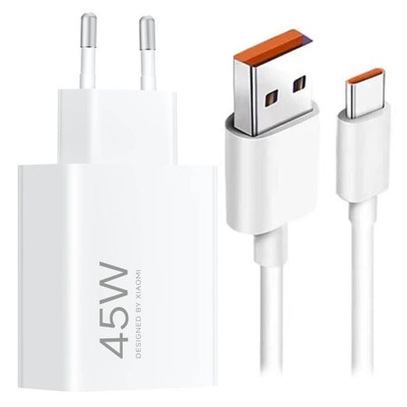 Оригинално Зарядно с Кабел, Xiaomi 45W USB-A Mi Turbo Charger, Бял (Bulk)