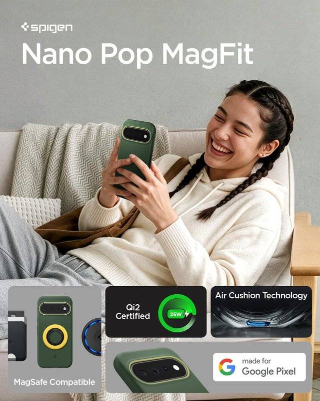 Magsafe Калъф за Google Pixel 11, Spigen Nano Pop Case Avo Green, Зелен (11)
