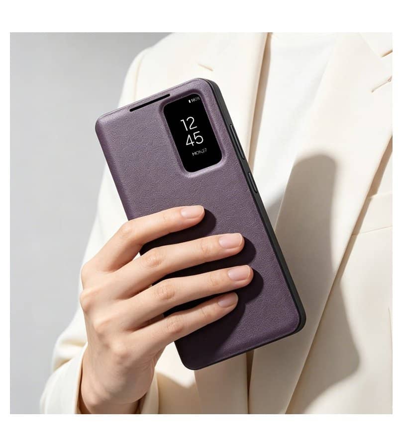 Активен Кожен Калъф за Samsung S26 Ultra, Qialino Smart View Book Case, Лилав (4)