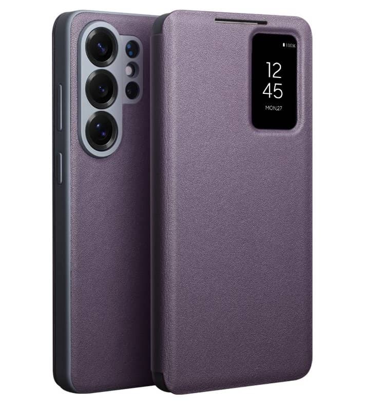 Активен Кожен Калъф за Samsung S26 Ultra, Qialino Smart View Book Case, Лилав