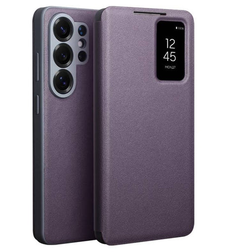 Активен Кожен Калъф за Samsung S26 Ultra, Qialino Smart View Book Case, Лилав