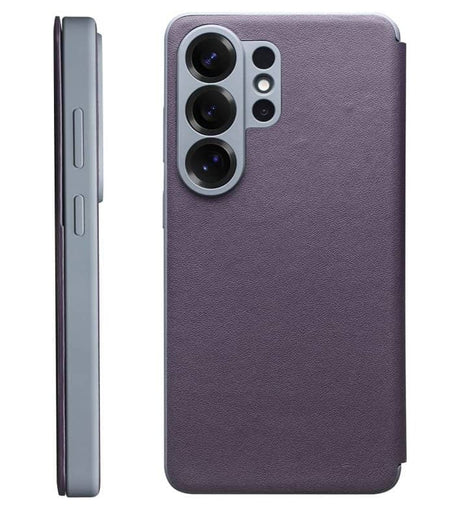 Активен Кожен Калъф за Samsung S26 Ultra, Qialino Smart View Book Case, Лилав (6)