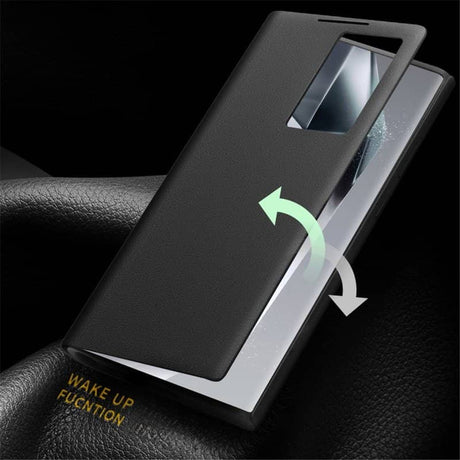 Активен Кожен Калъф за Samsung S24 Ultra, Qialino Smart View Book Case, Черен (5)