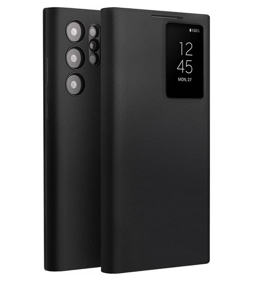 Активен Кожен Калъф за Samsung S24 Ultra, Qialino Smart View Book Case, Черен