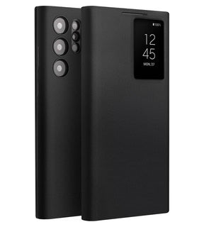 Активен Кожен Калъф за Samsung S24 Ultra, Qialino Smart View Book Case, Черен