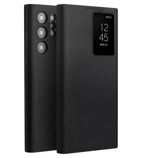 Активен Кожен Калъф за Samsung S24 Ultra, Qialino Smart View Book Case, Черен