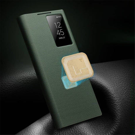 Активен Кожен Калъф за Samsung S24 Ultra, Qialino Smart View Book Case, Черен (7)