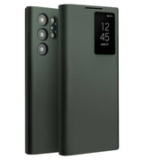Активен Кожен Калъф за Samsung S23 Ultra, Qialino Smart View Book Case, Зелен
