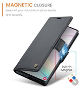 Кожен Калъф за Samsung Note 10 Plus, RFID Blocking Book Case, Черен (10)