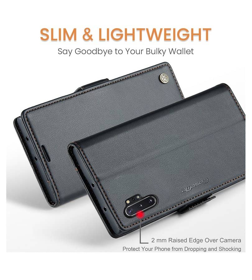 Кожен Калъф за Samsung Note 10 Plus, RFID Blocking Book Case, Черен (6)