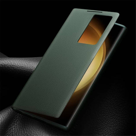 Активен Кожен Калъф за Samsung S23 Ultra, Qialino Smart View Book Case, Черен (3)