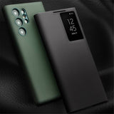 Активен Кожен Калъф за Samsung S23 Ultra, Qialino Smart View Book Case, Черен (5)