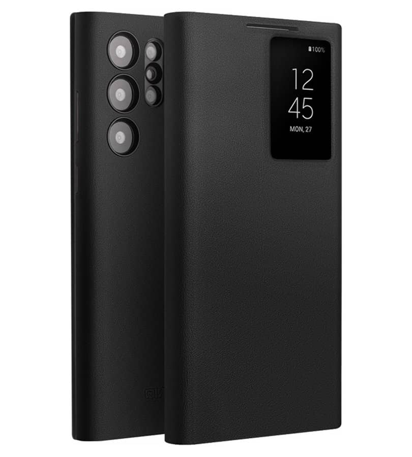 Активен Кожен Калъф за Samsung S23 Ultra, Qialino Smart View Book Case, Черен