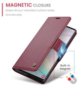 Кожен Калъф за Samsung Note 10 Plus, RFID Blocking Book Case, Червен (11)