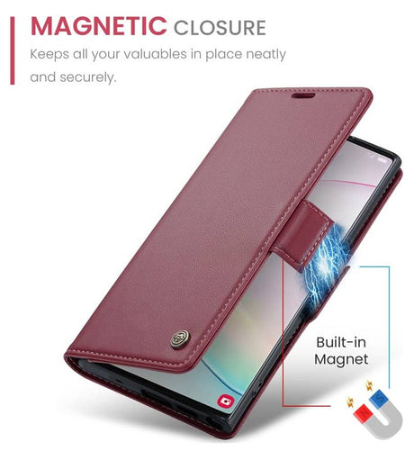 Кожен Калъф за Samsung Note 10 Plus, RFID Blocking Book Case, Червен (11)