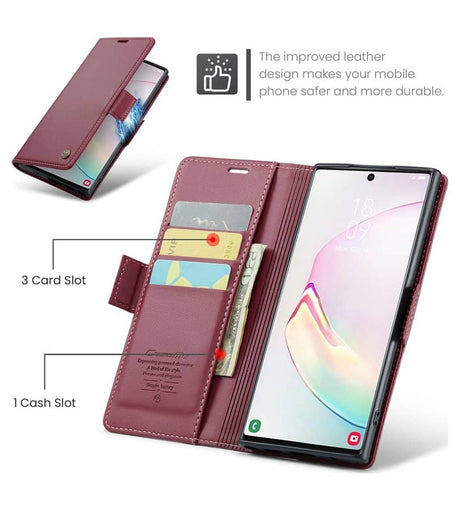 Кожен Калъф за Samsung Note 10 Plus, RFID Blocking Book Case, Червен (10)