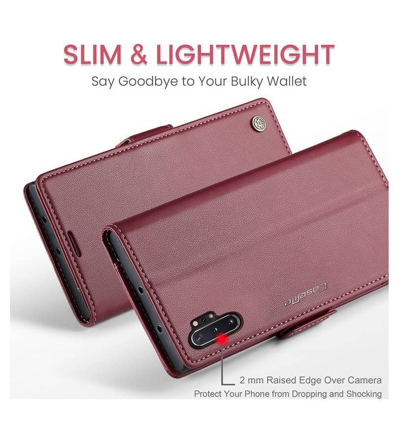 Кожен Калъф за Samsung Note 10 Plus, RFID Blocking Book Case, Червен (7)