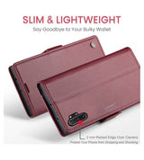Кожен Калъф за Samsung Note 10 Plus, RFID Blocking Book Case, Червен (7)