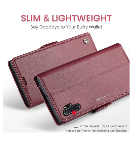 Кожен Калъф за Samsung Note 10 Plus, RFID Blocking Book Case, Червен (7)