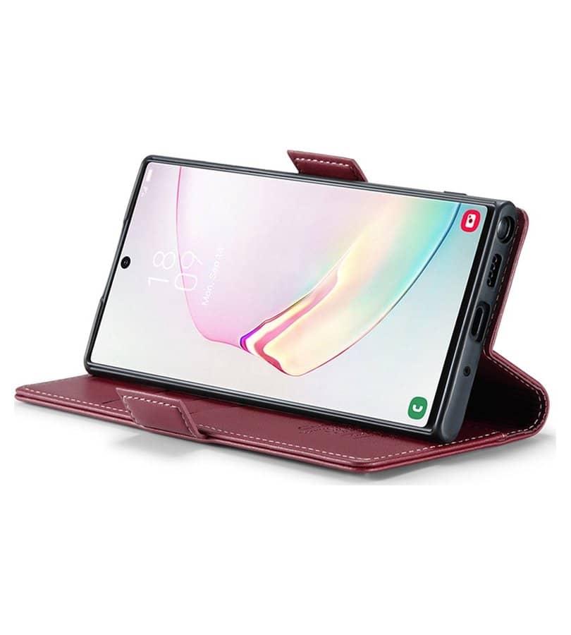 Кожен Калъф за Samsung Note 10 Plus, RFID Blocking Book Case, Червен (6)