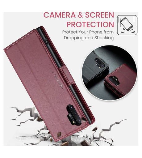 Кожен Калъф за Samsung Note 10 Plus, RFID Blocking Book Case, Червен (9)