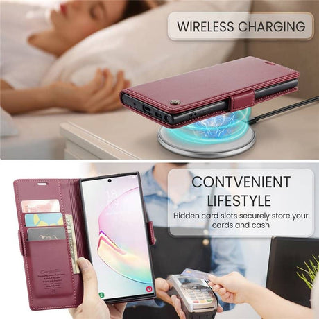 Кожен Калъф за Samsung Note 10 Plus, RFID Blocking Book Case, Червен (8)