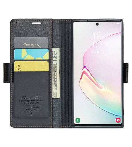 Кожен Калъф за Samsung Note 10 Plus, RFID Blocking Book Case, Черен (2)