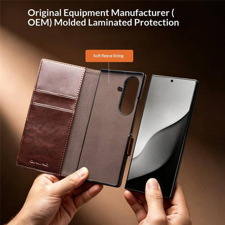 Кожен Калъф за Samsung Z Fold 8 Ultra, Qialino Leather Book Case, Черен (14)