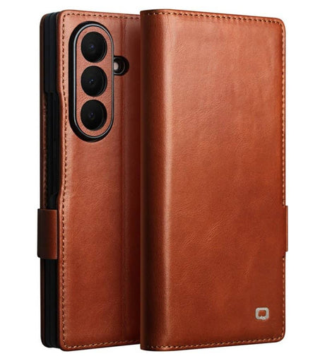 Кожен Калъф за Samsung Z Fold 8 Ultra, Qialino Leather Book Case, Светло Кафяв