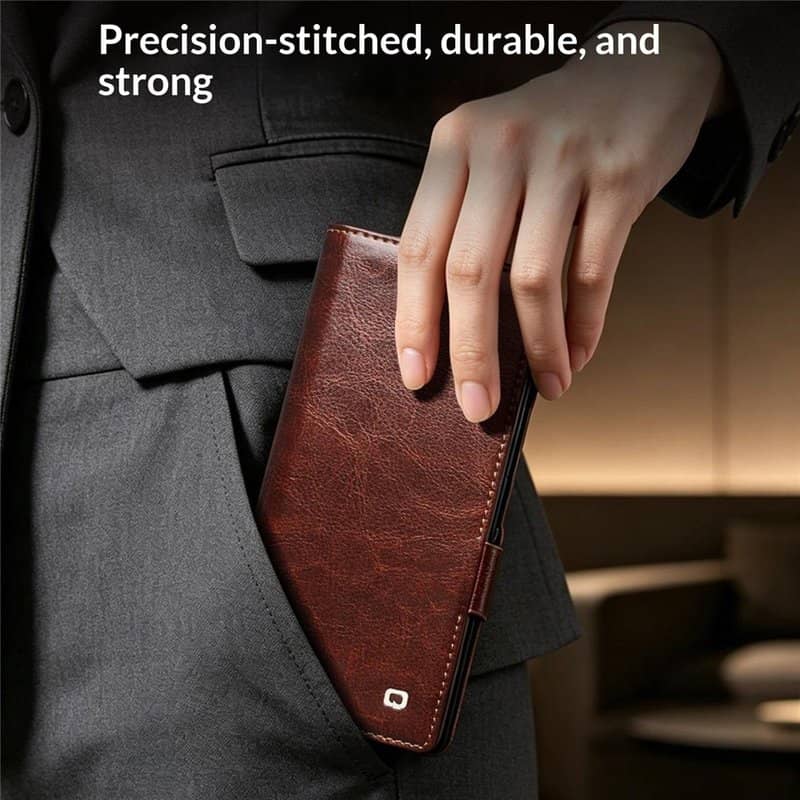Кожен Калъф за Samsung Z Fold 8 Ultra, Qialino Leather Book Case, Черен (11)