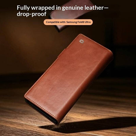 Кожен Калъф за Samsung Z Fold 8 Ultra, Qialino Leather Book Case, Светло Кафяв (10)