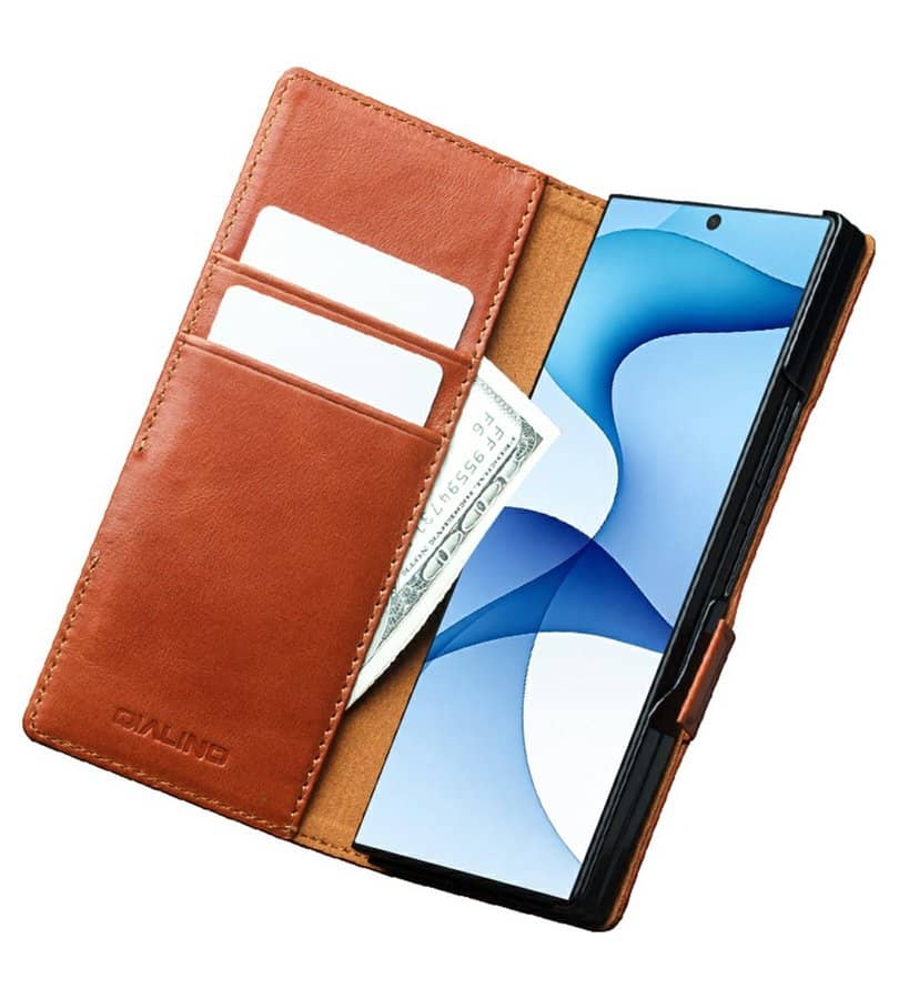 Кожен Калъф за Samsung Z Fold 8 Ultra, Qialino Leather Book Case, Светло Кафяв (5)