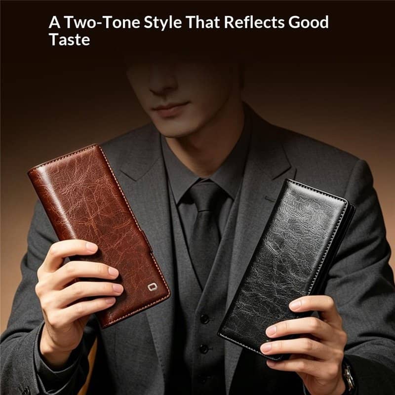 Кожен Калъф за Samsung Z Fold 8 Ultra, Qialino Leather Book Case, Кафяв (5)