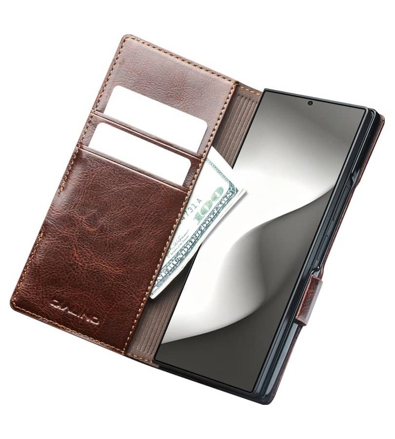 Кожен Калъф за Samsung Z Fold 8 Ultra, Qialino Leather Book Case, Кафяв (8)