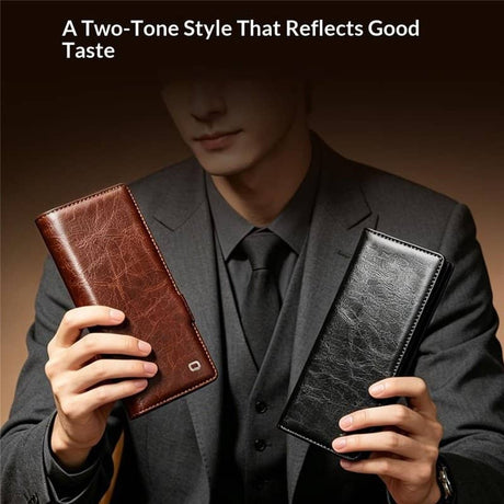 Кожен Калъф за Samsung Z Fold 8 Ultra, Qialino Leather Book Case, Черен (5)