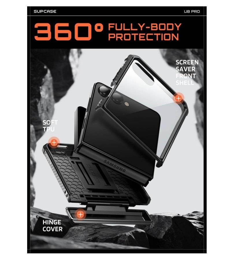 Противоударен Калъф за Samsung Z Flip 8, Supcase Unicorn Beetle Pro Case, Черен (6)