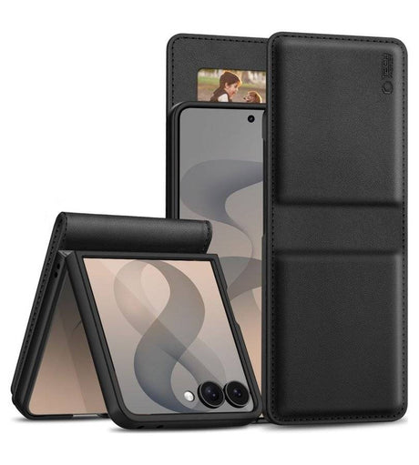 Кожен Калъф за Samsung Z Flip 8, Tech-Protect Wallet Book Case, Черен