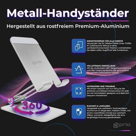 Метална Стойка за Таблети и Смартфони за Бюро и Витрини, Desk Stand 360, Сребрист (3)