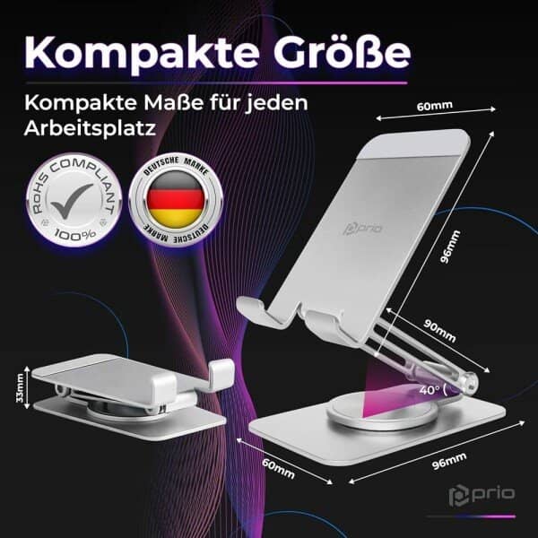 Метална Стойка за Таблети и Смартфони за Бюро и Витрини, Desk Stand 360, Сребрист (4)