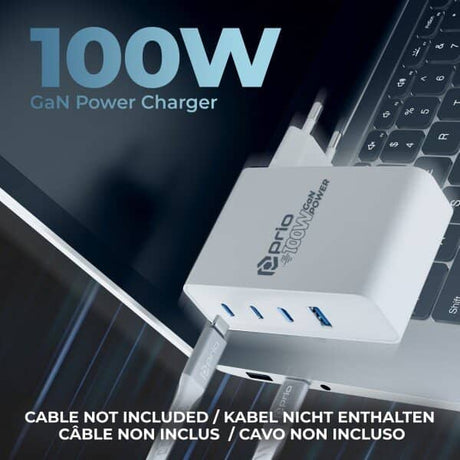 Зарядно с USB-A/USB-C x3, Prio GaN PD PPS Charger 100W, Бял (4)