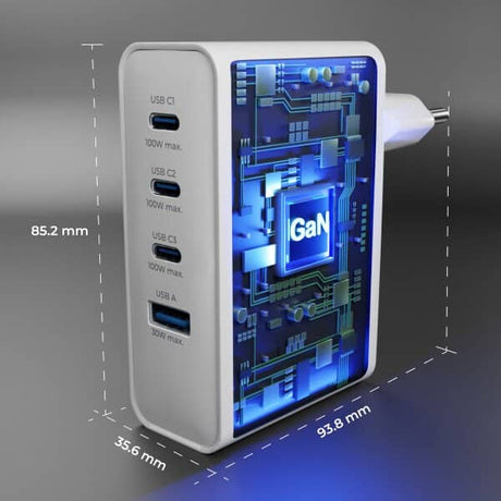 Зарядно с USB-A/USB-C x3, Prio GaN PD PPS Charger 100W, Бял (5)