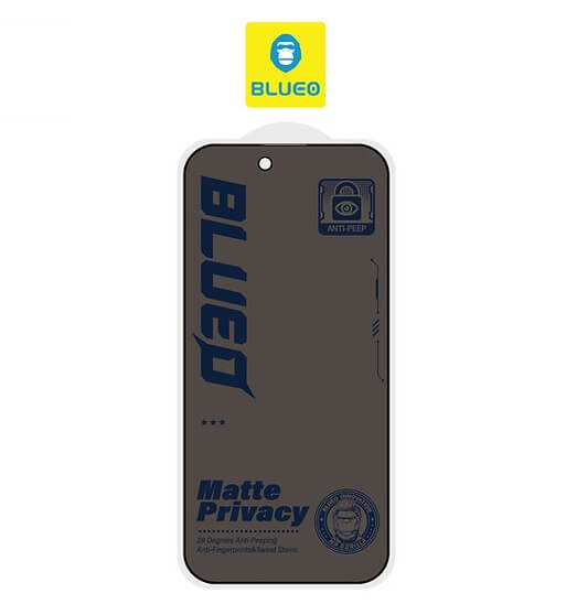 Затъмняващ-Матов Стъклен Протектор за iPhone 15, Blueo Privacy & Matte Glass, Черен (2)